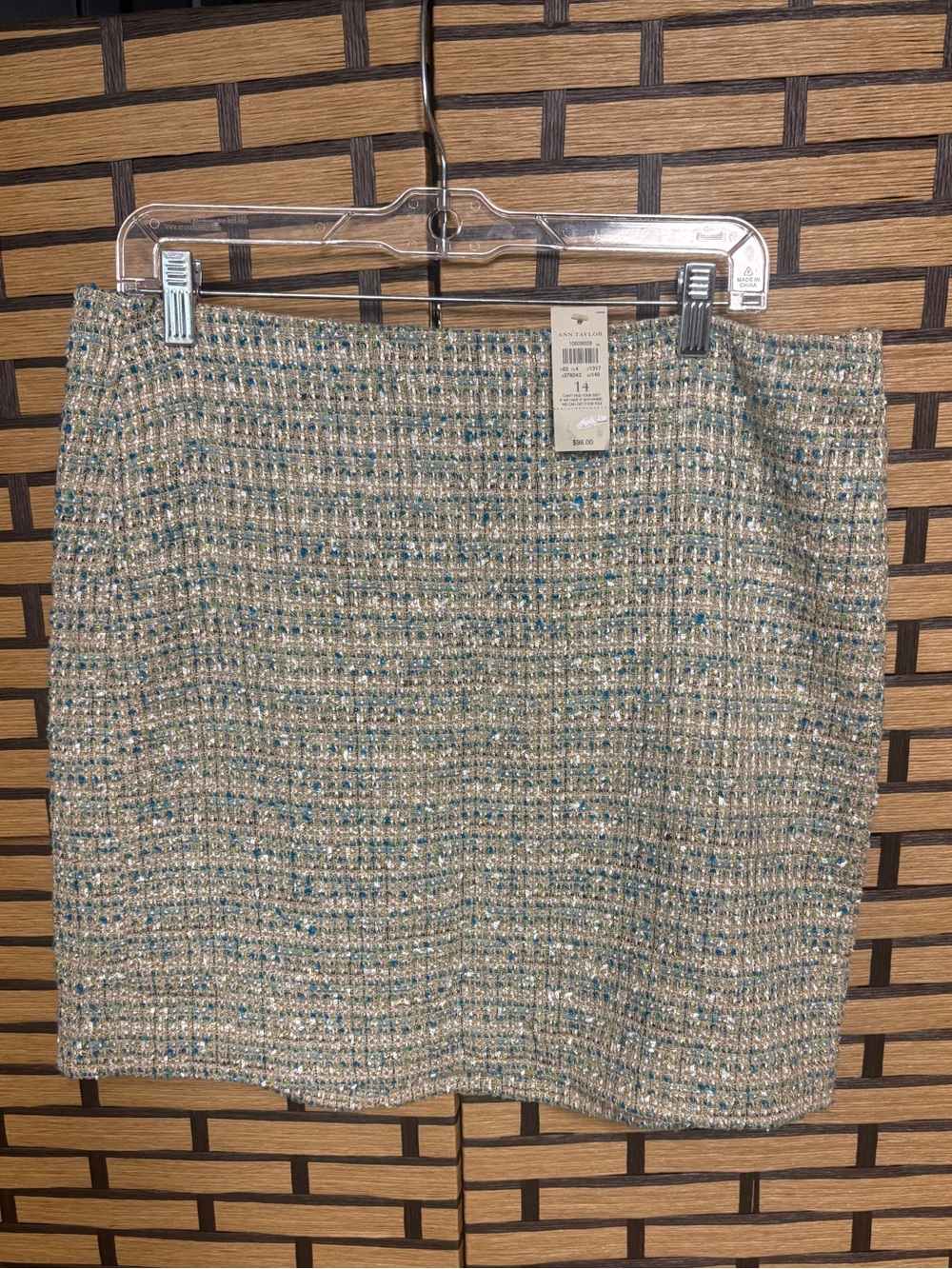 Ann Taylor Teal And Tan Tweed Skirt Size 14